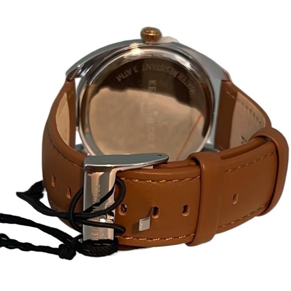 Kenneth Cole New York Men’s Brown Leather Diamond Accent Watch Stainless Steel - Picture 9 of 17